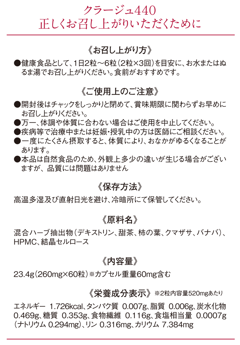 クラージュ440を正しくお召し上がりいただくために